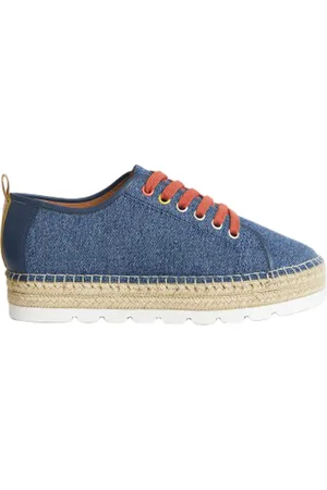 White Stuff Espadrille Lace Up Flatforms Chamb Blue