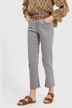 ICODE Grey Straight Jeans With Embroidered Pockets