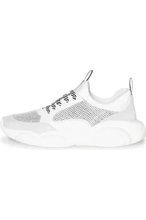 Moschino Teddy Run Sneaker In Mesh, Calfskin And Split Leather White