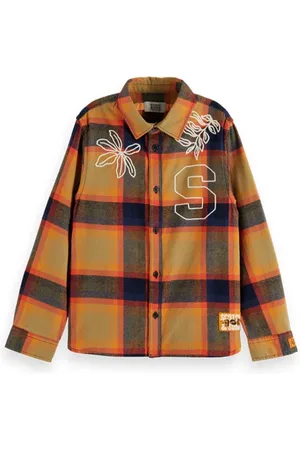 Scotch&Soda Yarn-dyed Check Flannel Shirt In Organic Cotton Orange Gradi