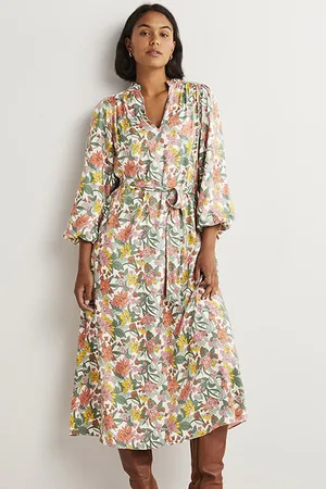 Boden Notch Neck Blouson Midi Dress Ivo