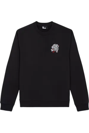 The Kooples Round Neck Sweatshirt With Tiger Chest Embroidery Black