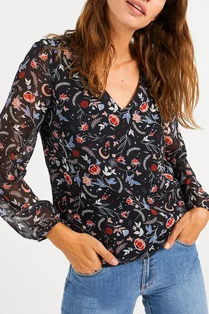 ICODE Black Indian Flower Print Blouse