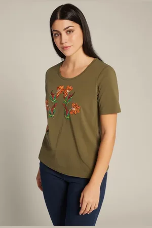 Elena Miro T-shirt With Floral Embroidery Green