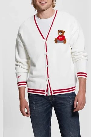 Guess GUESS Ls Liam Bear Patch Cardigan Salt White
