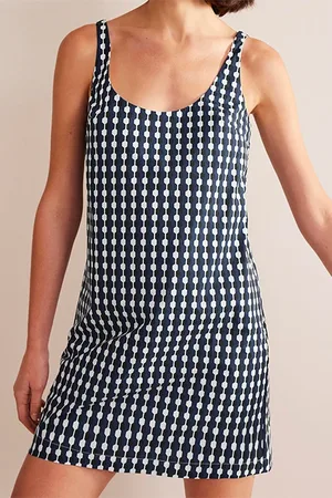 Boden Scoop Neck Shift Dress Navy, Geo Azure