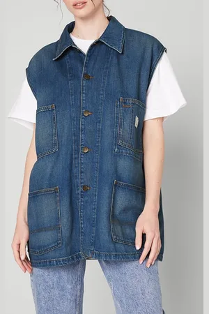 American Vintage Straight Mid-length Sleeveless Jacket Blue Dirty