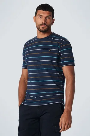 No Excess T-shirt Crewneck Melange Multi Coloured Stripes Night