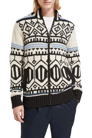 Scotch&Soda Chunky Zip-thru Cardigan With Inner Jacket Offwhite Black No