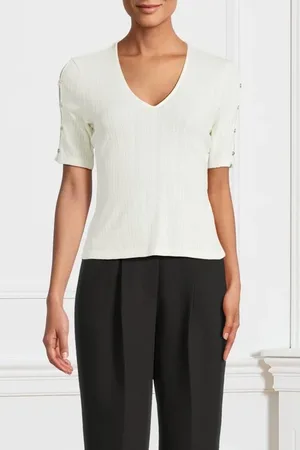 Guess GUESS Allison Top Short Sleeve Pale Blouse Pearl