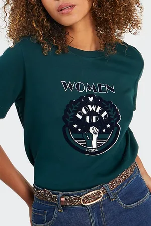 ICODE Imperial Green Interlock T-shirt With Flocked Image