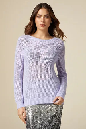 Oltre Striped Sweater With Lace At The Hem Violet