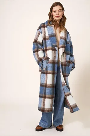 White Stuff Lara Check Coat Blue