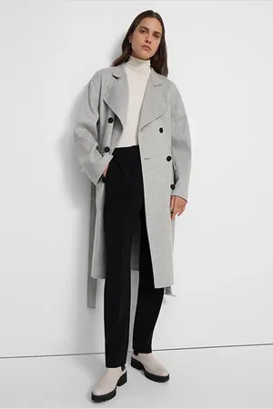 THEORY Trench Coat In Double-face Wool-cashmere Melange Grey