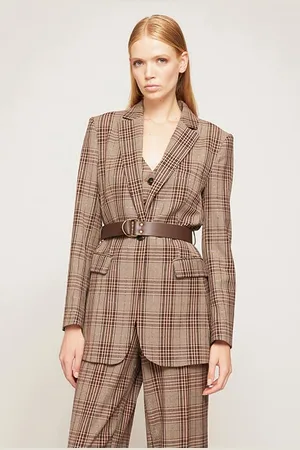 Motivi Long Chequered Pattern Single-breasted Coat With Belt Natura