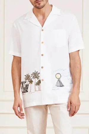 Guess GUESS Billy Bowling Shirt Salt Casual White
