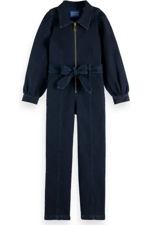 Scotch&Soda Girls Stretch Denim Zip Front Jumpsuit Indigo