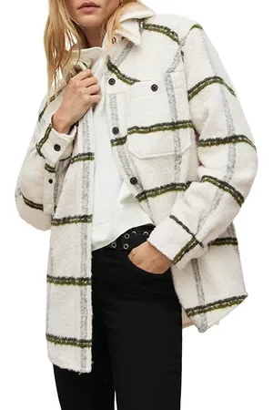 AllSaints Monica Check Shirt Ivory White/green