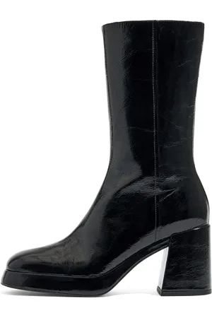 Bimba y Lola Black Leather Platform Heeled Ankle Boot