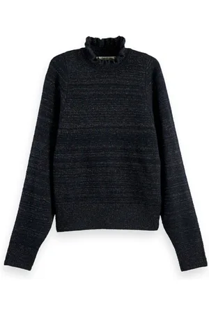 Scotch&Soda Ruffled High-neck Lurex Pullover Black Sky