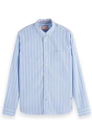 Scotch&Soda Printed Poplin Stripe Shirt With Back Artwork Blue Stripe