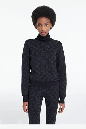 The Kooples Mock Neck Sweater In All Over Logo Jacquard Black Dark Grey