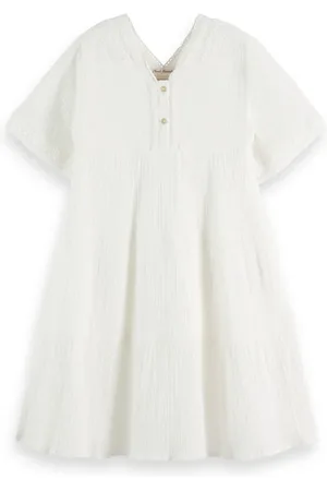 Scotch&Soda Lace Detail Crinkle Cotton Midi Dress Off White