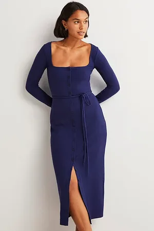 Boden Jersey Rib Midi Dress Nav