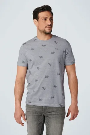 No Excess T-shirt Crewneck Allover Printed 3 Colour Stripe Washed Blue