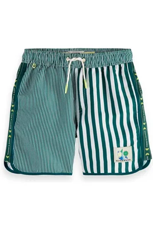 Scotch&Soda Boys Mid Length - Stripe Sporty Swim Shorts Green Stripe