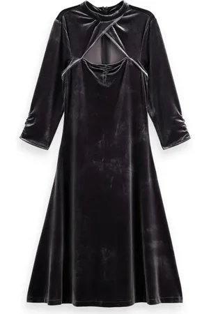Scotch&Soda Cut Out Velvet Midi Dress Black Sky