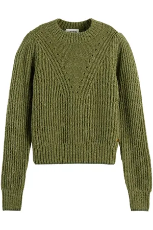 Scotch&Soda Fuzzy Knitted Sweater With Puffy Sleeves Army