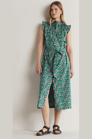 Boden Jane Smocked Midi Shirt Dress Blu