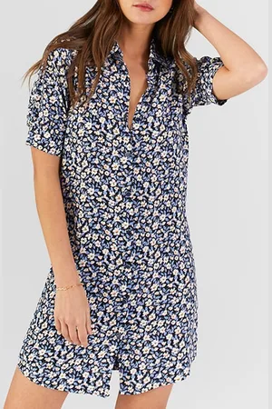 ICODE Cobalt Mini Flower Shirt Dress Cobalt