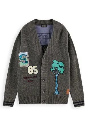 Scotch&Soda Embroidered Badge V-neck Cardigan Graphite Melange