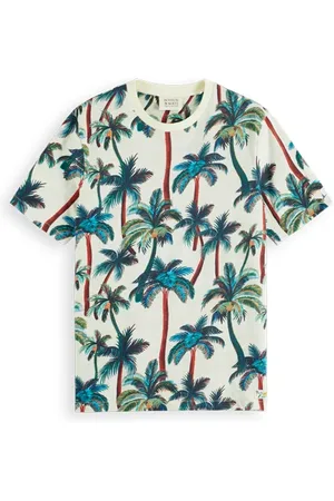 Scotch&Soda Palm-printed Crewneck T-shirt Offwhite Palmtrees Aop