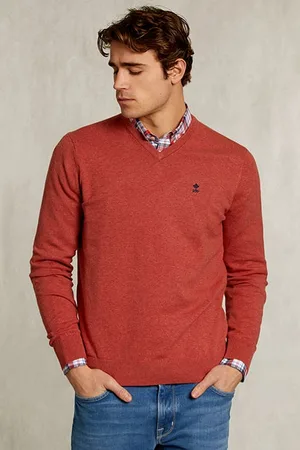 River Woods Normal Fit Basic Cotton V-neck Pullover Masai Mix Orange