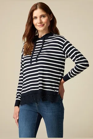 Oltre Striped Sweater With Lace At The Hem Blue