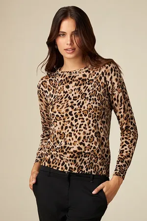 Oltre Animal-pattern Sweater With Jewel Chain Natural