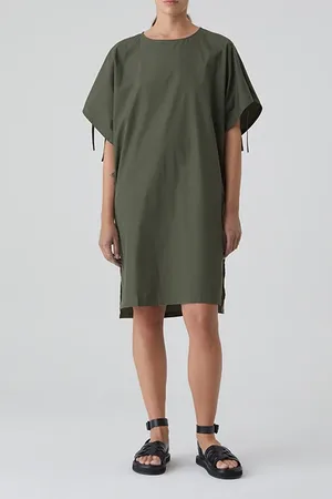 Closed Gathered Dress Pine Green