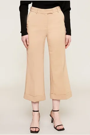 Motivi Wide-leg Cropped Trousers With Turn-up Brown