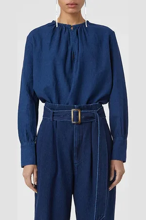 Closed Gathered Top Shirts & Blouses Dark Blue