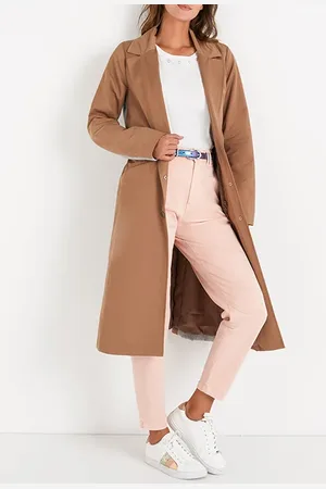 ICODE Caramel Trench Coat, Grey Sweatshirt Fabric Facing