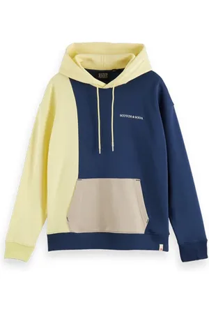 Scotch&Soda Unisex - Organic Cotton Colourblock Hoodie Storm Blue/glow C