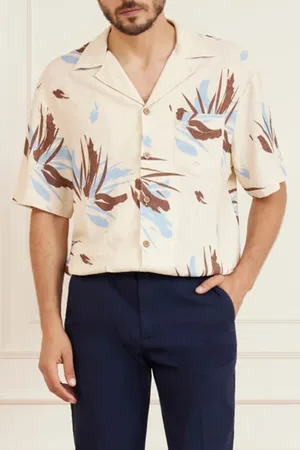 Guess GUESS Billy Bowling Shirt Brown Blue Casual Abstract