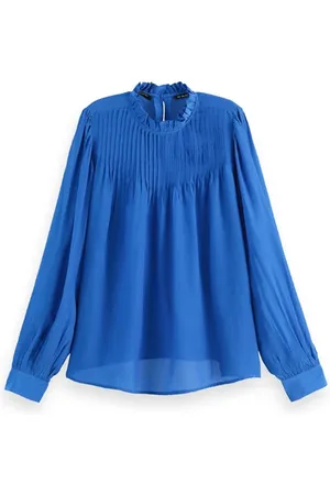 Scotch&Soda Pintuck Blouse With Ruffle Collar Bright Blue