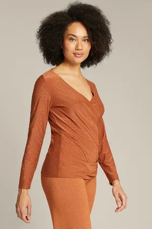 Elena Miro Lurex T-shirt With Front Cross Over Orange