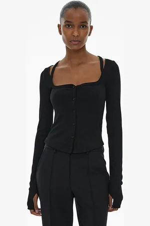 Helmut Lang Sq Nk Cardi Polyester, Elastane Black