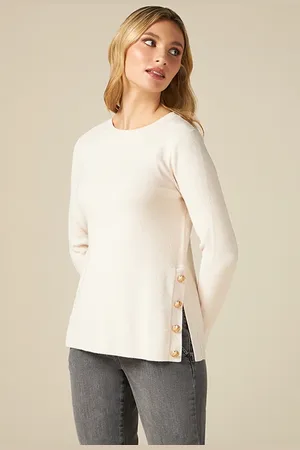 Oltre Crew-neck Sweater With Jewel Slit And Buttons White