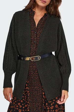 ICODE Khaki Knit Mid-length Cardigan, Decorative Sleeves